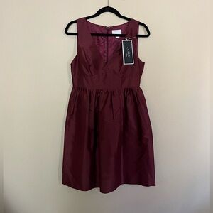 NEW WITH TAG JCREW MAROON VNECK FIT & FLARE SILK DRESS